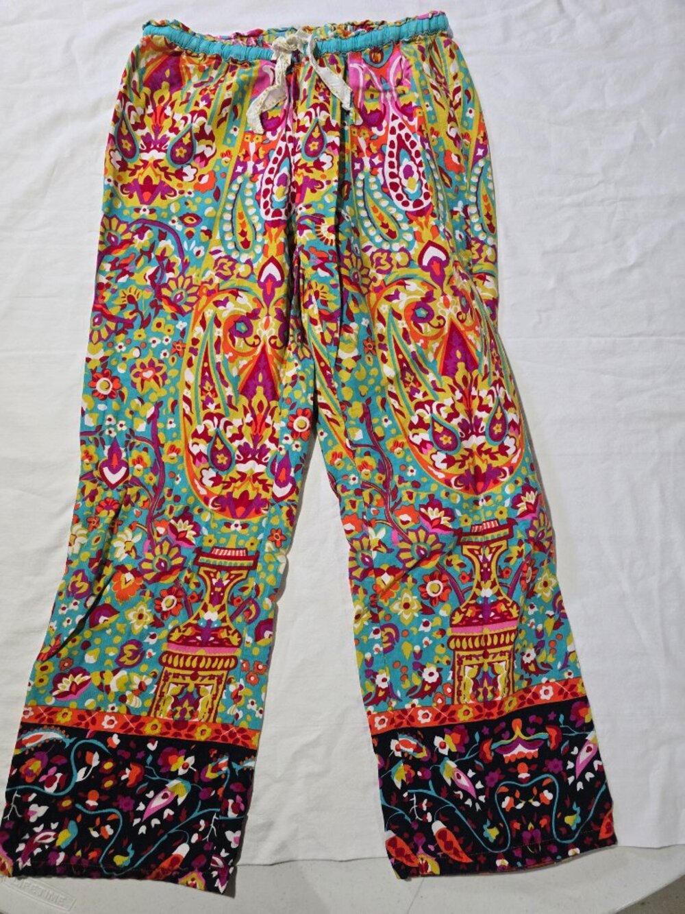 E by ELOISE Paisley Print Pants – Women’s XSP – Colorful Drawstring Trousers